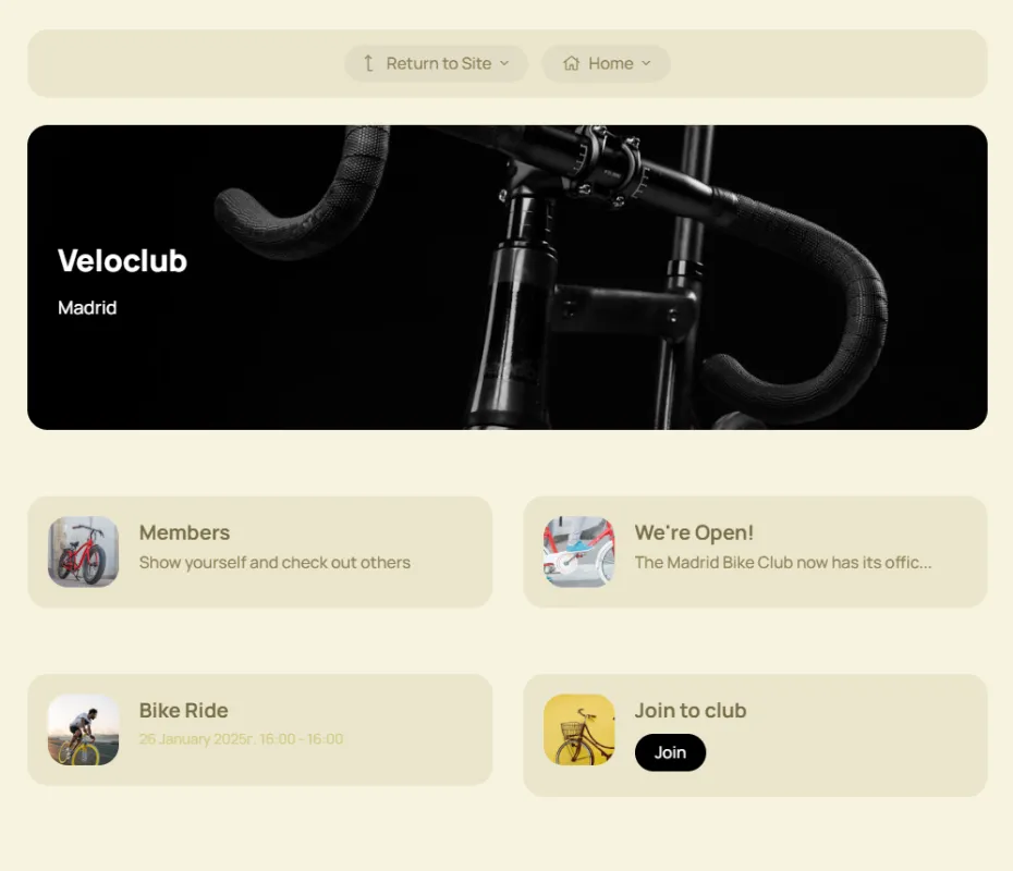  Приклад особистого кабінету для спортивного клубу - Veloclub